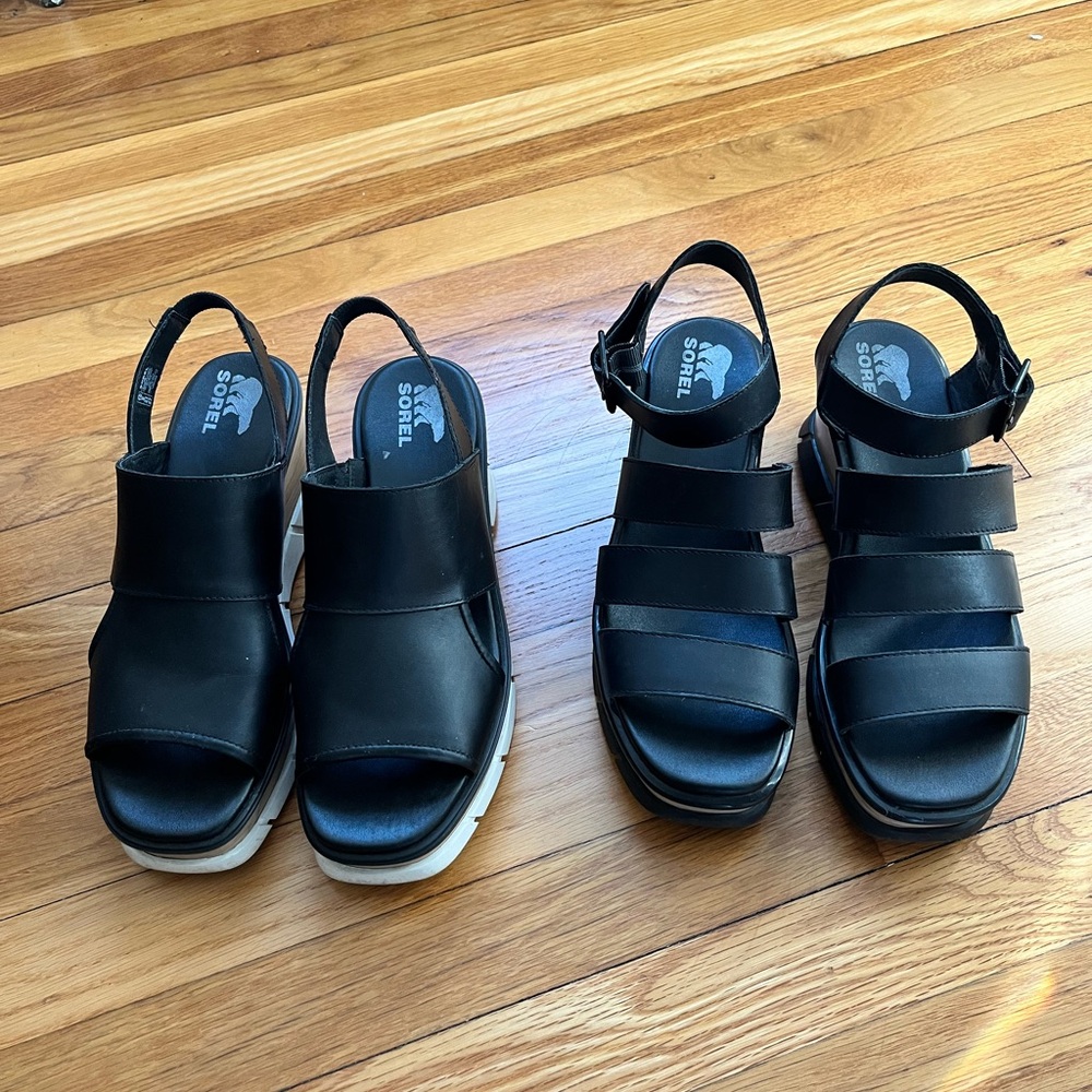 Two pairs of Sorel Joanie wedges sandals, size 10